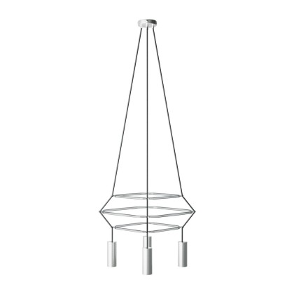 Lustre 3 Cage avec 4 bras Tub-E14 - Titane satiné