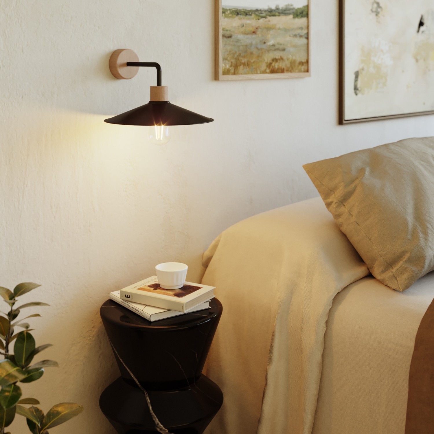 Lampe murale en bois avec abat-jour Swing et extension courbée - Fermaluce Wood