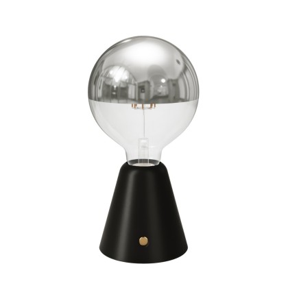 Lampe portative LED rechargeable Cabless01 avec ampoule globo demi-sphère argent - Noir