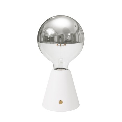 Lampe portative LED rechargeable Cabless01 avec ampoule globo demi-sphère argent - Blanc