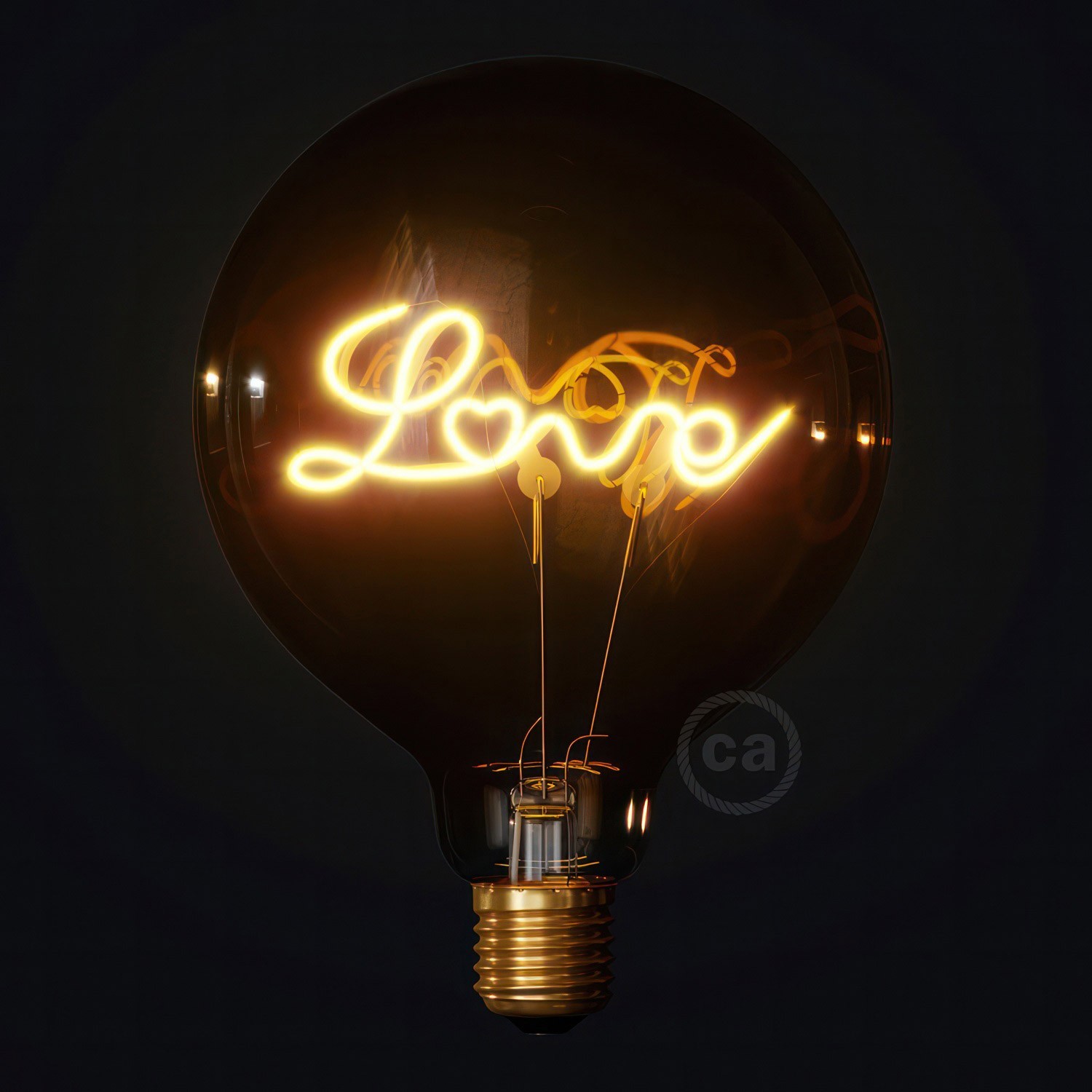 Ampoule Dorée Globe LED pour lampe à poser - G125 Filament simple "Love" - 5W 250Lm E27 2000K Dimmable