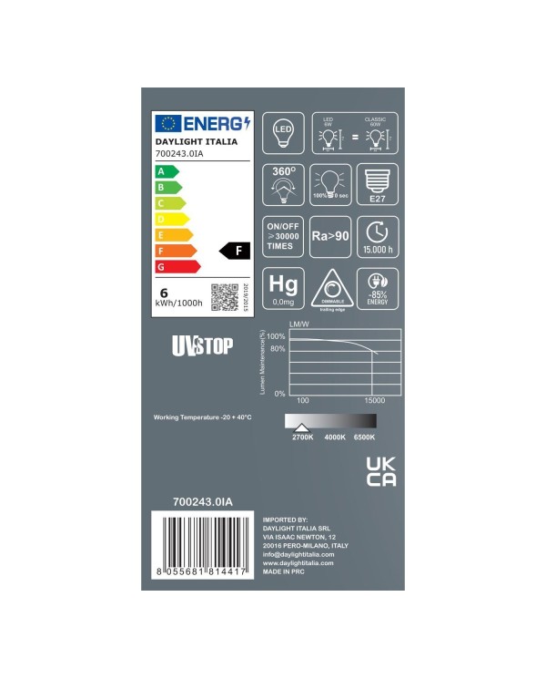 LED porseleinen lichtbron Milo 6W E27 dimbaar 2700K