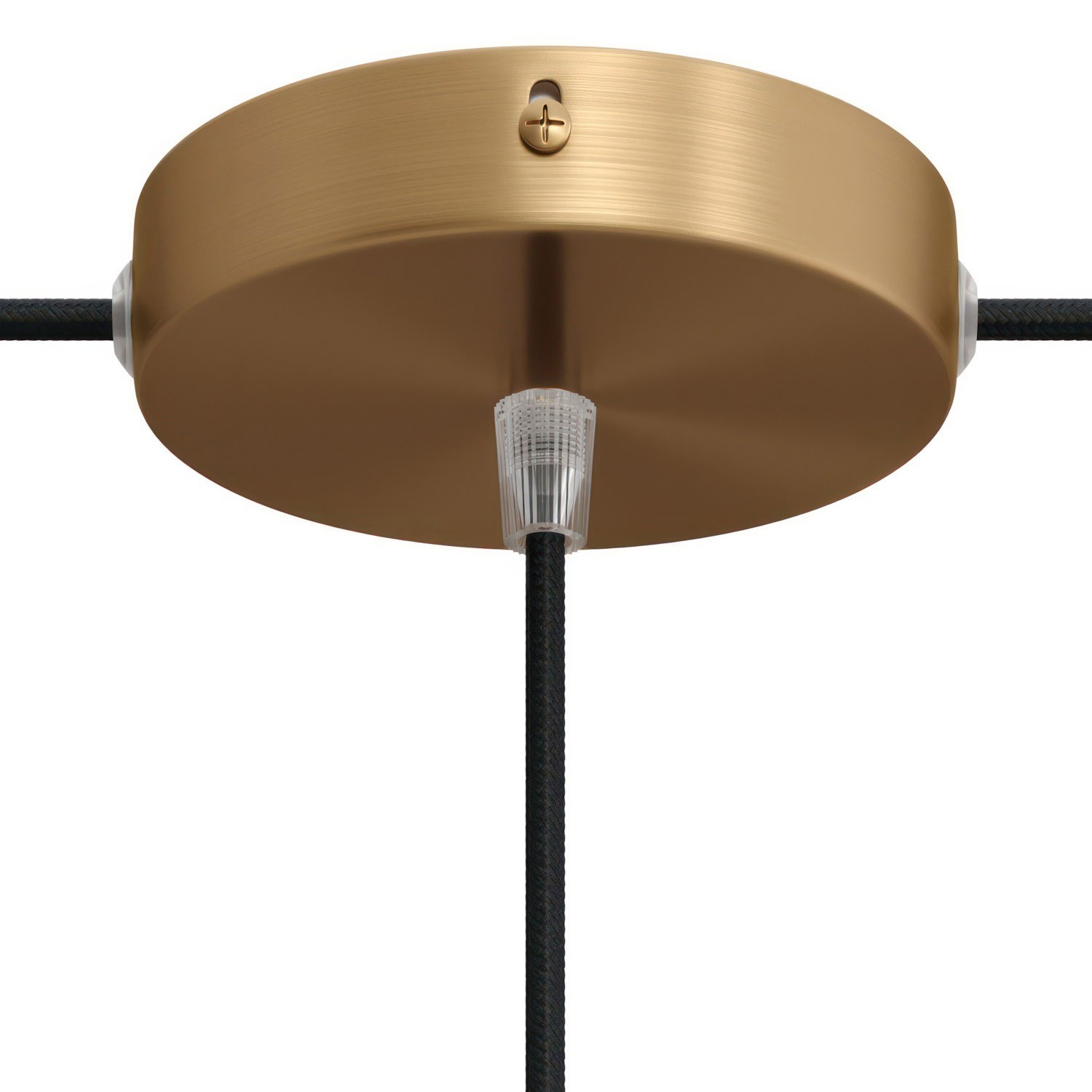 Strak design 120 mm. cilindrische metalen plafondkap met 1 centraal gat en 2 zijgaten en toebehoren