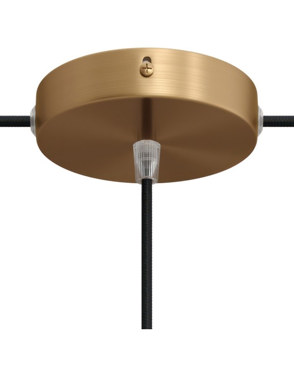 Strak design 120 mm. cilindrische metalen plafondkap met 1 centraal gat en 2 zijgaten en toebehoren