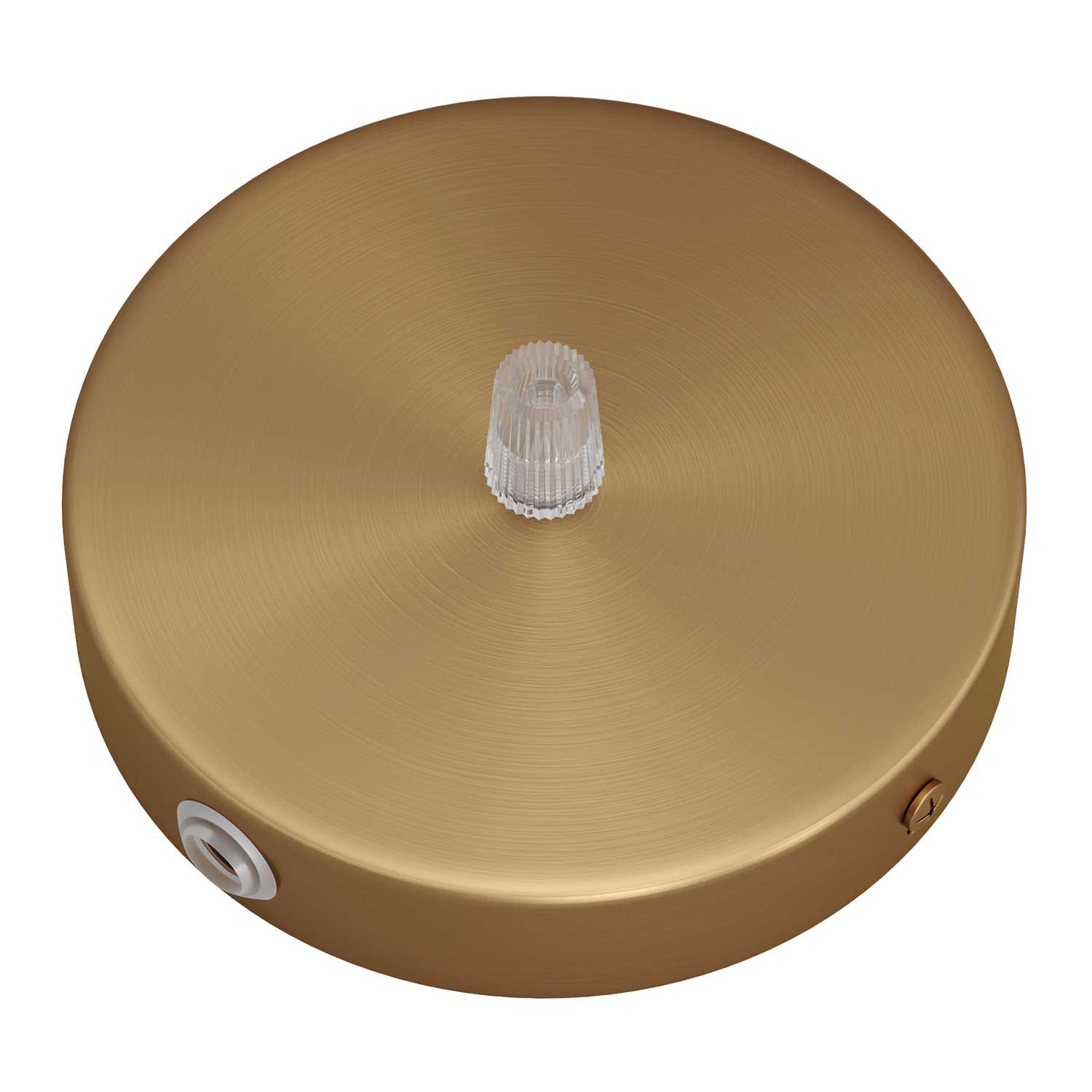 Strak design 120 mm. cilindrische metalen plafondkap met 1 centraal gat en 2 zijgaten en toebehoren