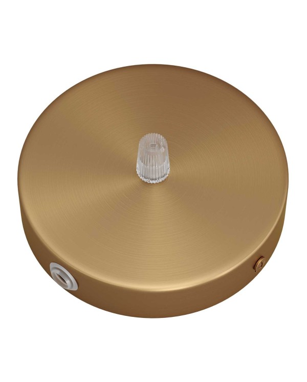 Strak design 120 mm. cilindrische metalen plafondkap met 1 centraal gat en 2 zijgaten en toebehoren