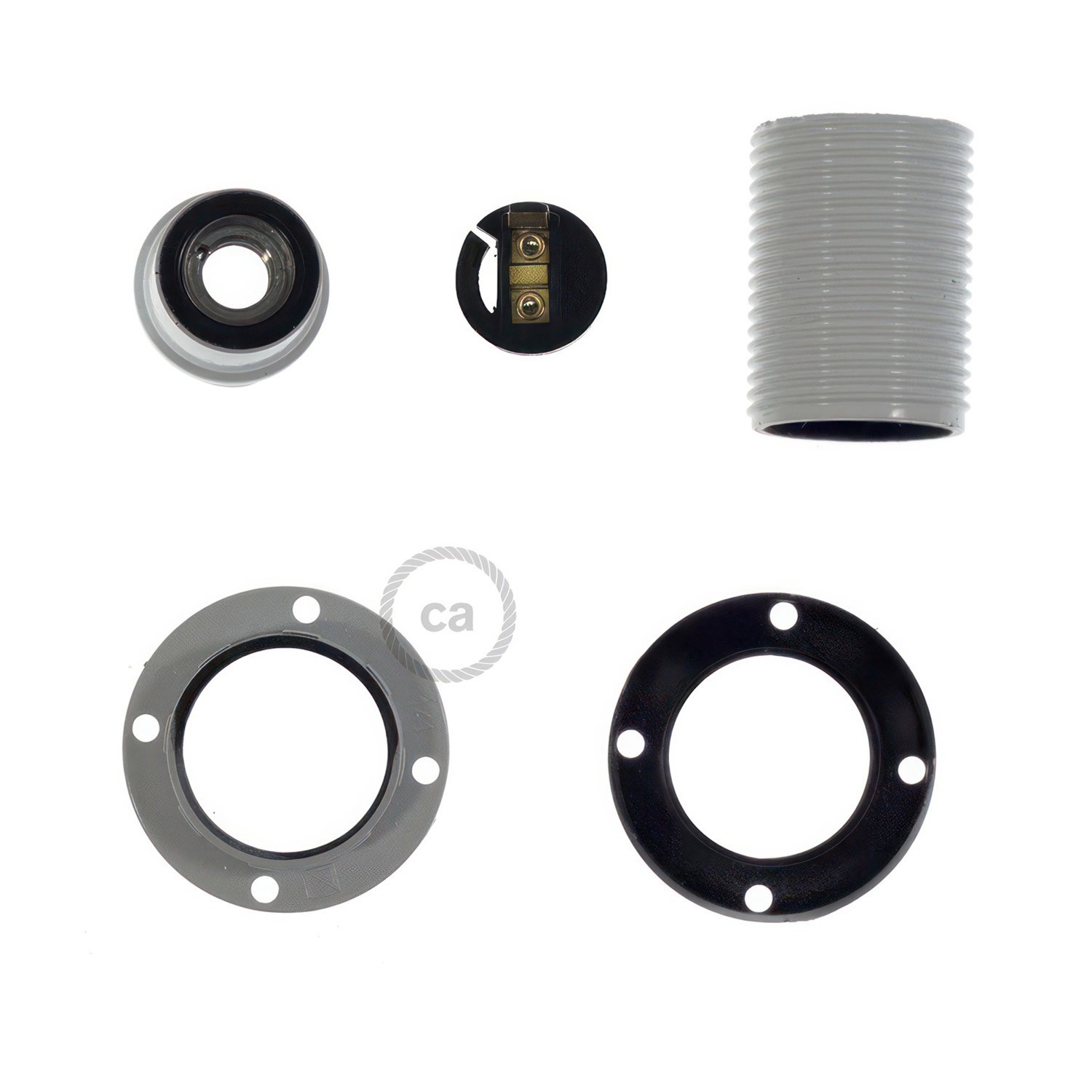 Kit douille E14 en bakelite avec écrou double bague pour abat-jour