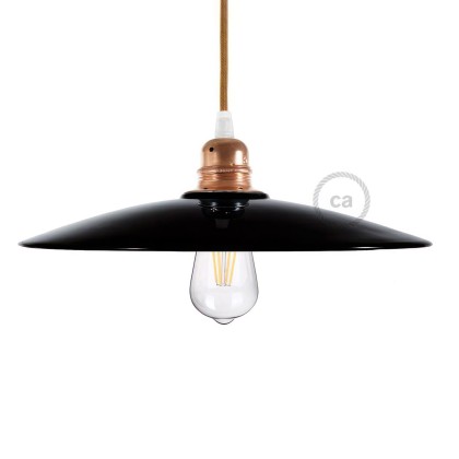 Abat-jour plat céramique - Made in Italy - Noir - Cuivre