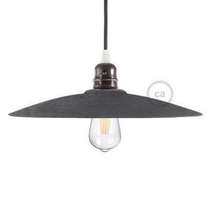 Abat-jour plat céramique - Made in Italy - Effet ciment - Blanc