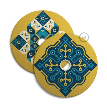 UFO omkeerbare houten lampenkap met illustratie van verschillende kunstenaars, dubbelzijdig, diameter 33 cm - ODD