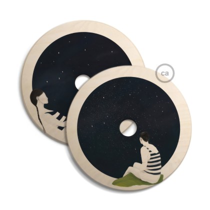 UFO omkeerbare houten lampenkap met illustratie van verschillende kunstenaars, dubbelzijdig, diameter 33 cm - Chiara Fucà