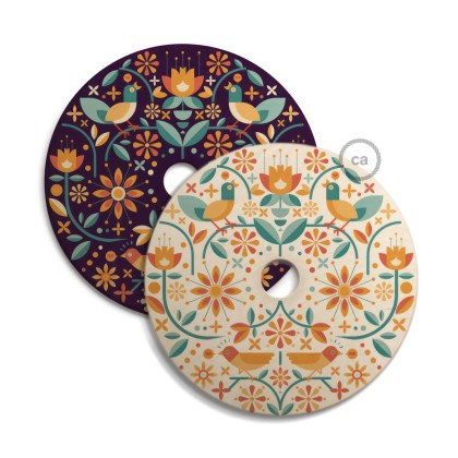 UFO omkeerbare houten lampenkap met illustratie van verschillende kunstenaars, dubbelzijdig, diameter 33 cm - Francesco Poroli