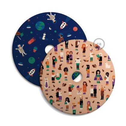 UFO omkeerbare houten lampenkap met illustratie van verschillende kunstenaars, dubbelzijdig, diameter 33 cm - Giulia Zoavo