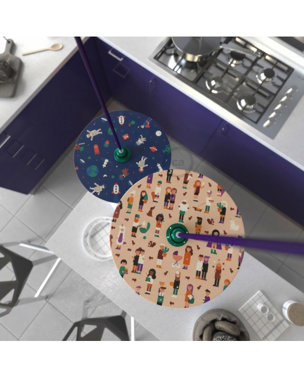 UFO omkeerbare houten lampenkap met illustratie van verschillende kunstenaars, dubbelzijdig, diameter 33 cm