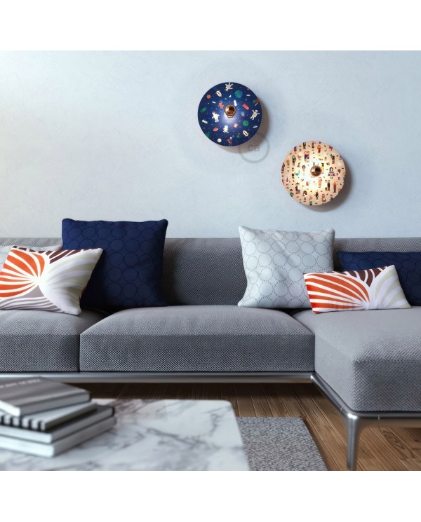 UFO omkeerbare houten lampenkap met illustratie van verschillende kunstenaars, dubbelzijdig, diameter 33 cm