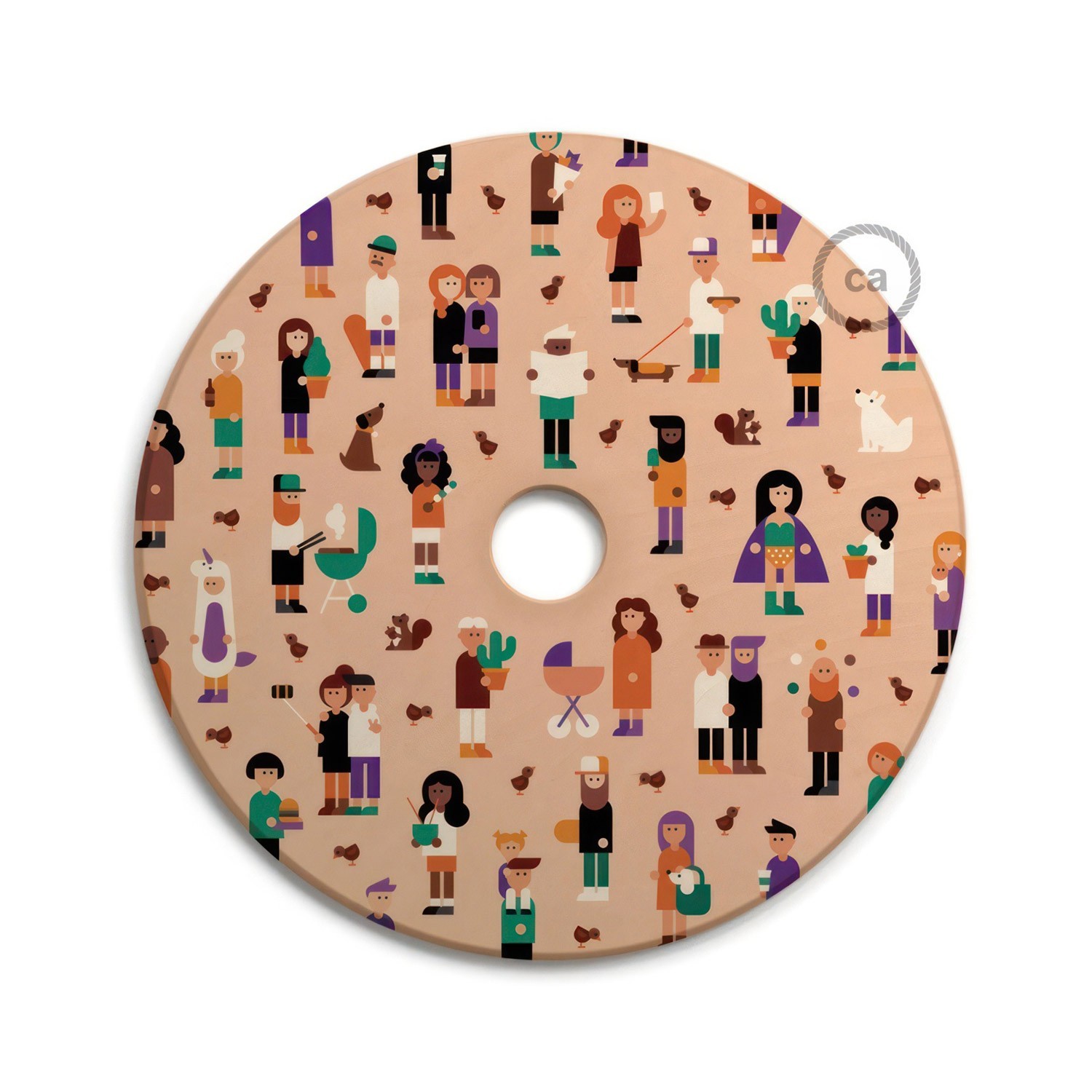 UFO omkeerbare houten lampenkap met illustratie van verschillende kunstenaars, dubbelzijdig, diameter 33 cm