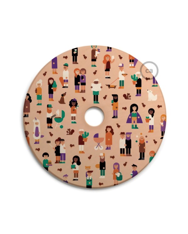 UFO omkeerbare houten lampenkap met illustratie van verschillende kunstenaars, dubbelzijdig, diameter 33 cm