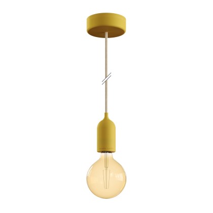 EIVA PASTEL Suspension d'extérieur avec 1,5m câble textile, rosace et douille en silicone étanche IP65 - Moutarde