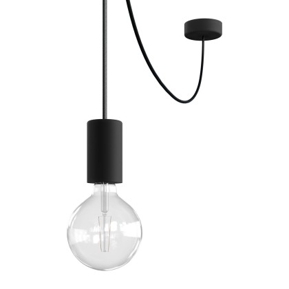 EIVA ELEGANT Suspension d'extérieur avec 5m câble textile, décentreur, rosace et douille en silicone étanche IP65 - Noir