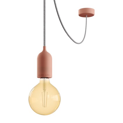 EIVA PASTEL Suspension d'extérieur avec 5m câble textile, décentreur, rosace et douille en silicone étanche IP65 - Saumon