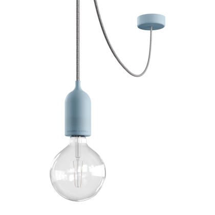 EIVA PASTEL Suspension d'extérieur avec 5m câble textile, décentreur, rosace et douille en silicone étanche IP65 - Blue ciel
