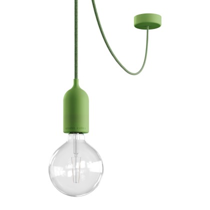 EIVA PASTEL Suspension d'extérieur avec 5m câble textile, décentreur, rosace et douille en silicone étanche IP65 - Vert pairie