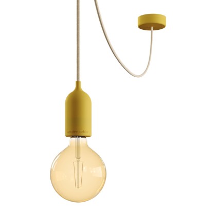 EIVA PASTEL Suspension d'extérieur avec 5m câble textile, décentreur, rosace et douille en silicone étanche IP65 - Moutarde