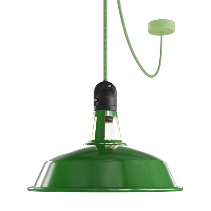 EIVA buiten hanglamp met lampenkap, textielkabel, snoerbevestiging, siliconen plafondkap en E27 fitting IP65 waterdicht - groen