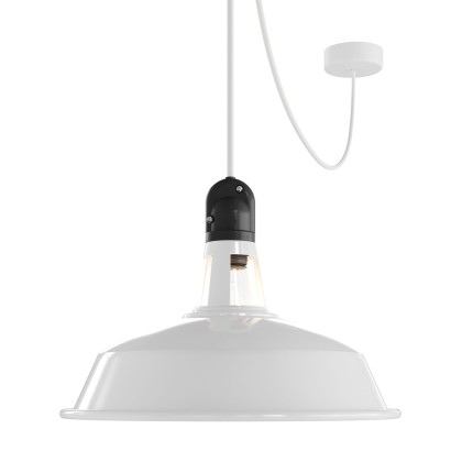 EIVA Suspension d'extérieur avec abat-jour, 5m câble textile, rosace en silicone et douille étanche IP65 - Blanc