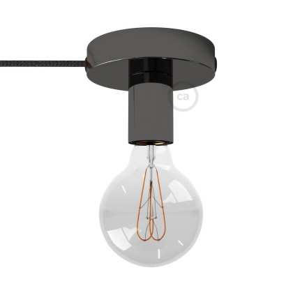 Spostaluce, source de lumière en métal avec câble textil et trous latéraux - Perle noire