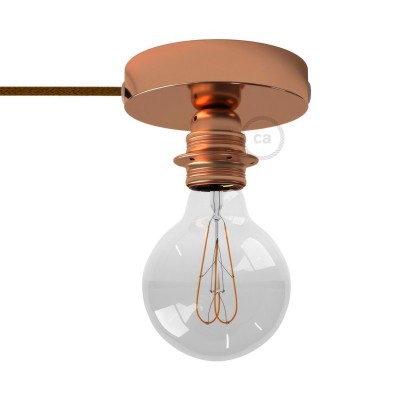 Spostaluce, het metalen lichtpunt compleet met E27 schroefdraadfitting, textielkabel en zijgaten - koper