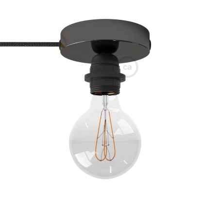 Spostaluce, het metalen lichtpunt compleet met E27 schroefdraadfitting, textielkabel en zijgaten - parelzwart