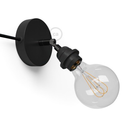 Spostaluce Metallo 90° orientable, avec douille E27 filetée, câble textil et trous latéraux - Noir