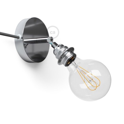 Spostaluce Metallo 90° orientable, avec douille E27 filetée, câble textil et trous latéraux - Chromé