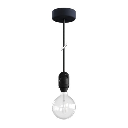 EIVA Buitenlamp met 1,5m textiel kabel, roos en waterdichte IP65 fitting - carbon zwart
