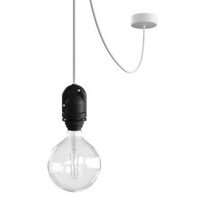 EIVA Suspension d'extérieur pour abat-jour avec 5m câble textile, décentreur, rosace et douille étanche IP65 - Blanc