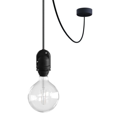 EIVA Suspension d'extérieur pour abat-jour avec 5m câble textile, décentreur, rosace et douille étanche IP65 - Graphite