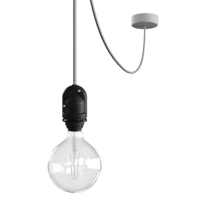 EIVA Suspension d'extérieur pour abat-jour avec 5m câble textile, décentreur, rosace et douille étanche IP65 - Gris Glacier