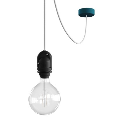 EIVA Suspension d'extérieur pour abat-jour avec 5m câble textile, décentreur, rosace et douille étanche IP65 - Pétrole