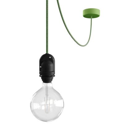EIVA Suspension d'extérieur pour abat-jour avec 5m câble textile, décentreur, rosace et douille étanche IP65 - Vert Prairie