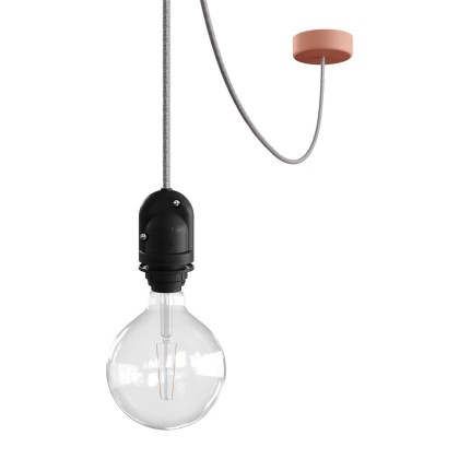EIVA Suspension d'extérieur pour abat-jour avec 5m câble textile, décentreur, rosace et douille étanche IP65 - Saumon