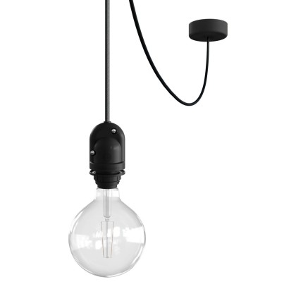 EIVA Suspension d'extérieur pour abat-jour avec 5m câble textile, décentreur, rosace et douille étanche IP65 - Noir