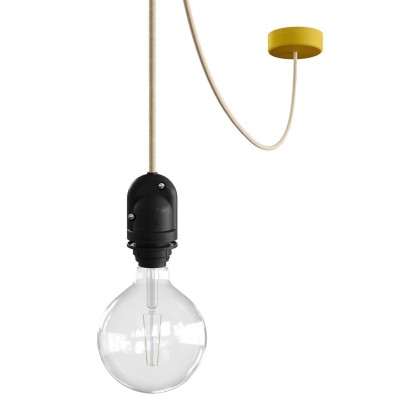 EIVA Suspension d'extérieur pour abat-jour avec 5m câble textile, décentreur, rosace et douille étanche IP65 - Moutarde