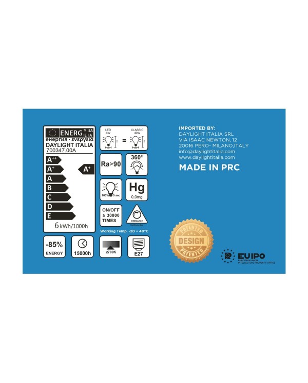 Ampoule LED DASH D170 Blanc Lait filament en spirale 6W 570Lm E27 2700K Dimmable