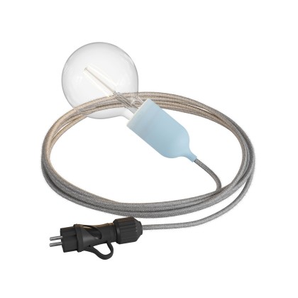 Snake Eiva Pastel, lampe d'extérieur portative, 5 m de câble textile, douille étanche IP65 et fiche - Blue ciel