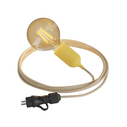 Snake Eiva Pastel, lampe d'extérieur portative, 5 m de câble textile, douille étanche IP65 et fiche - Moutarde