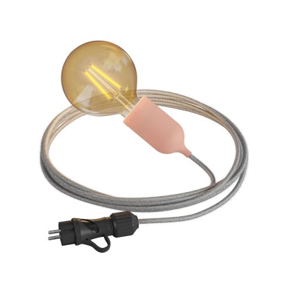 Snake Eiva Pastel, lampe d'extérieur portative, 5 m de câble textile, douille étanche IP65 et fiche - Saumon