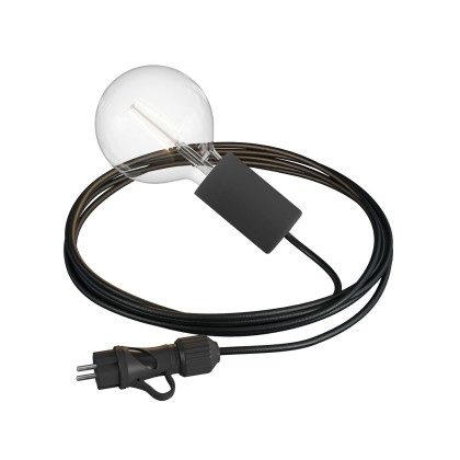 Snake Eiva Elegant, lampe d'extérieur portative, 5 m de câble textile, douille étanche IP65 et fiche - Noir