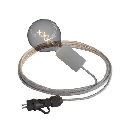 Snake Eiva Elegant, lampe d'extérieur portative, 5 m de câble textile, douille étanche IP65 et fiche - Gris Glacier
