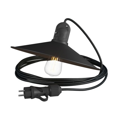 Snake Eiva avec abat-jour Swing, lampe d'extérieur portative, 5 m de câble textile, douille étanche IP65 et fiche - Noir